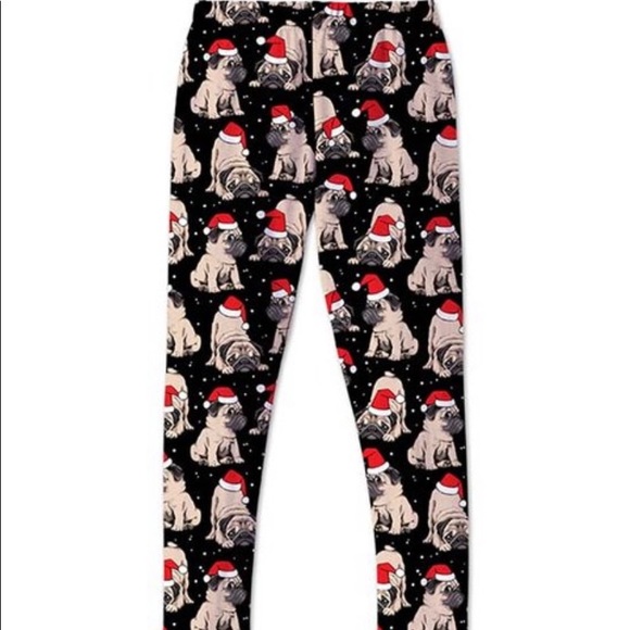 Black Polka Dot Christmas Pug Leggings - Picture 2 of 4